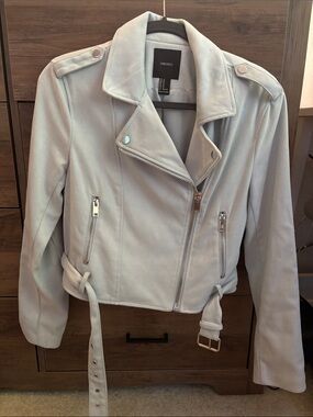 Forever 21 Light Blue Faux Suede Moto Jacket with Belt